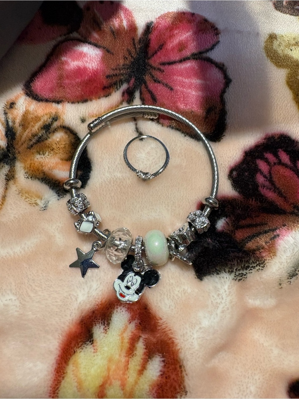 Silver Charm Bracelet with Mickey Mouse & Star Charms